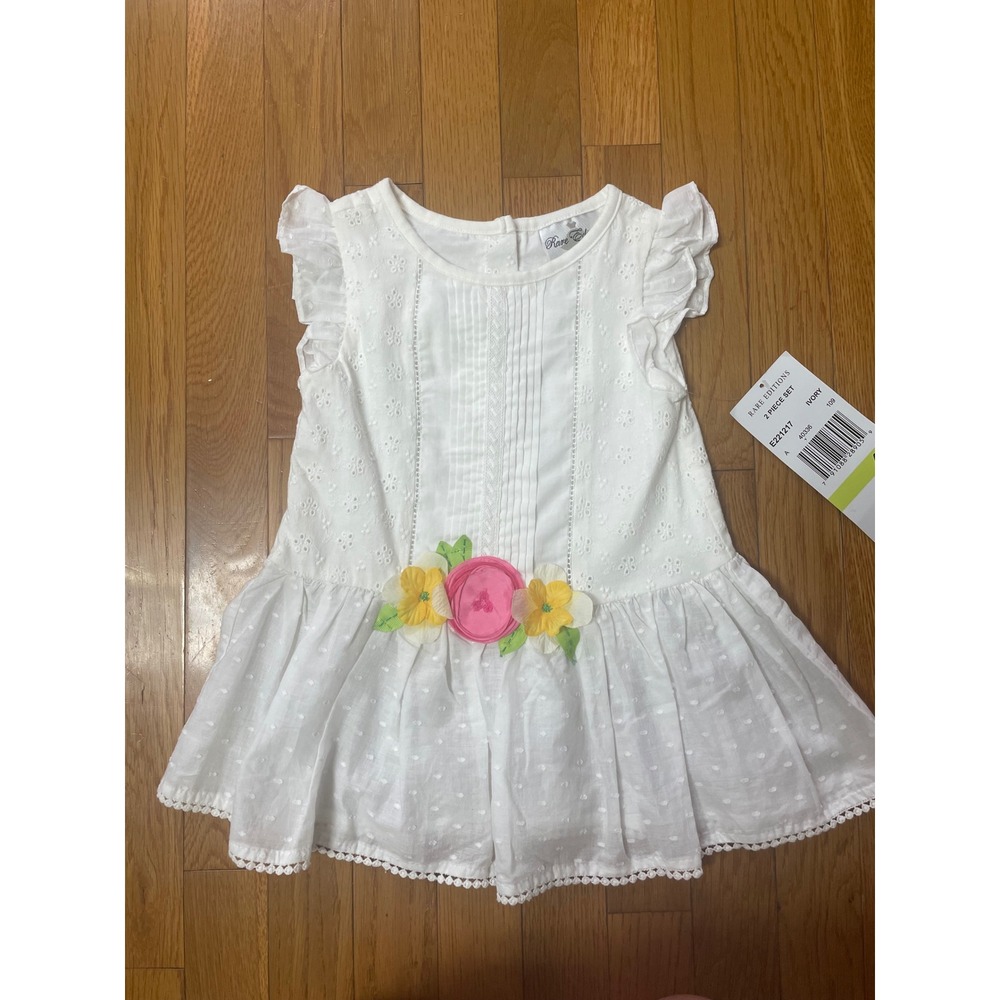 Rare Editions Girls Ivory Eyelet Floral Applique Top 4T Sleeveless E221217 NEW